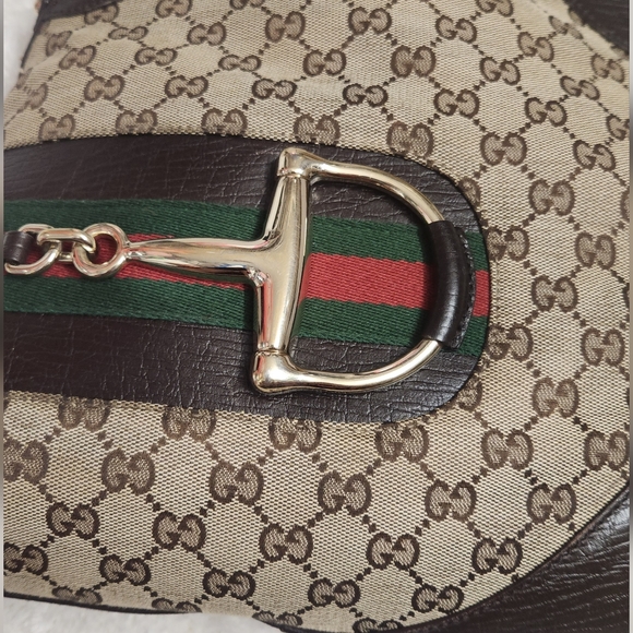 Gucci Monogram Canvas Web Horsebit Hasler Hobo Bag - Picture 10 of 14